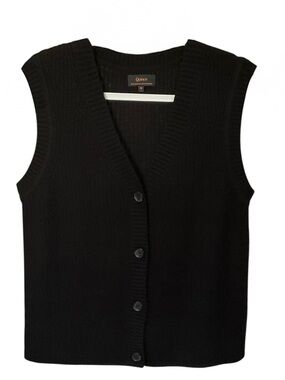 Quince Mongolian Cashmere Fisherman Sweater Vest Black Medium